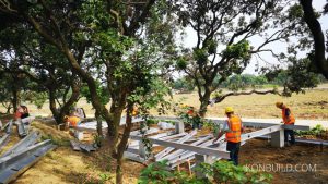 A modular aluminium resort home under construction.