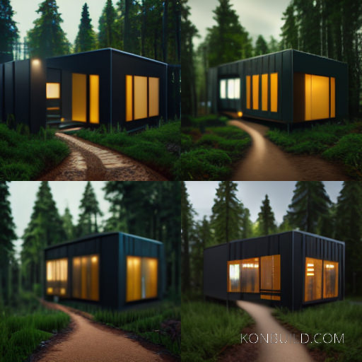 Concept artwork ideas for a modern container home in the forest.