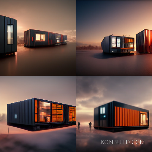 Container home ideas over a misty lake.