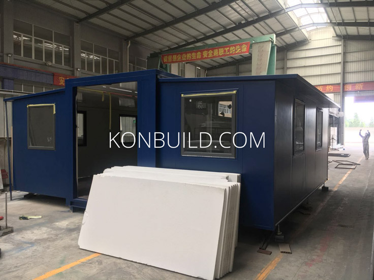 The front 3/4 of the container home under construction.