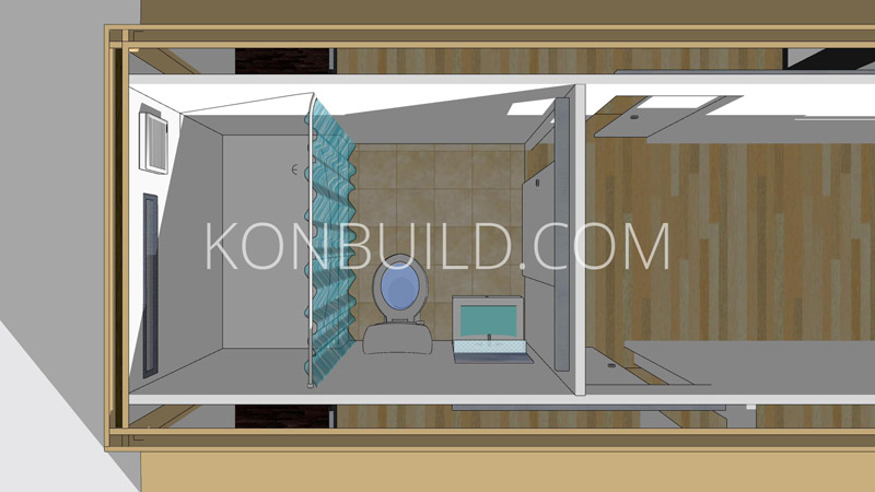 Luxury bathroom in shipping container home.