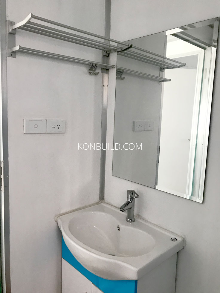 Basic bathroom setup for a container home.