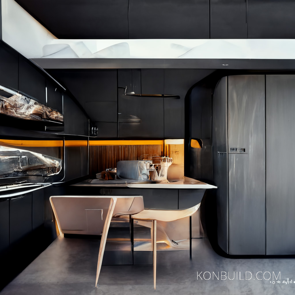 Interior concept for a container home generated using AI.