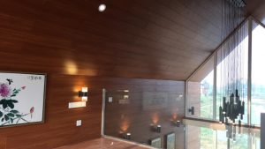 The interior of a prefabricated resort from China.