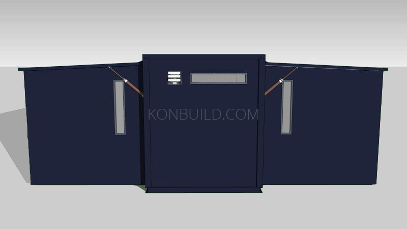 The rear of a expandable container home.