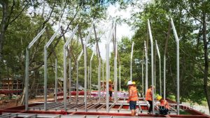 The aluminium frame being constructed.