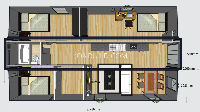 The top view of an expandable container home.
