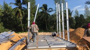 A aluminium modular home under construction.
