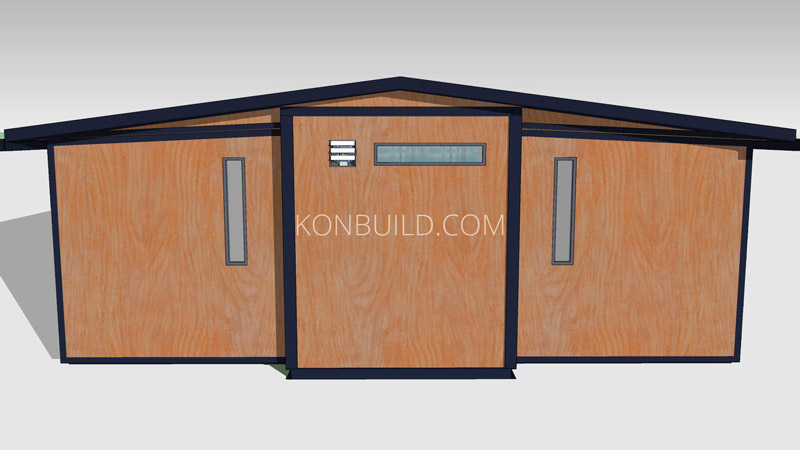 An expandable container home with a wooden finish.